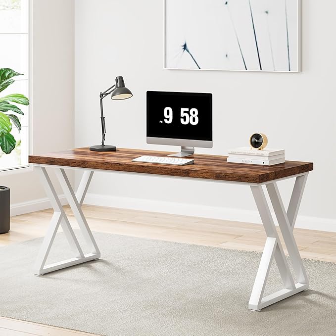 Tribesigns Modern Walnut/White 55" Heavy Duty Computer Desk, Study & Work Desk - Image 3