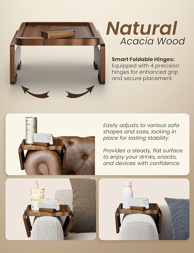 HOLANA 15.75" Acacia Couch Armrest Table - Image 3