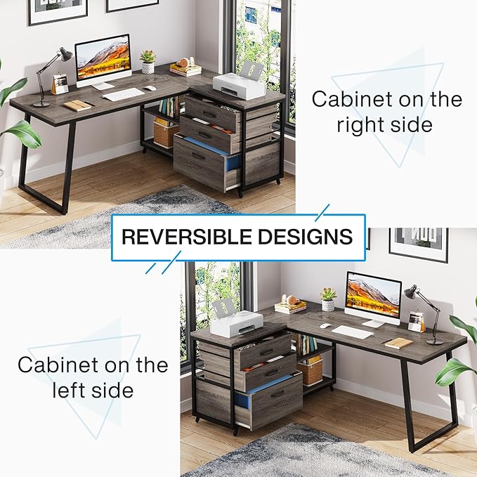 Tribesigns L-Shaped Desk with 3 Drawers, Reversible Corner Home Office Computer - Image 5
