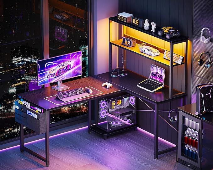 ODK 43 Inch L Shaped Desk with LED Lighting, Reversible Gaming Desk with Power - Image 2