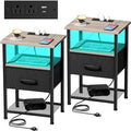 Nightstands Set of 2 with Charging Station and Drawer, End Table Bedside Table by LAKEMID