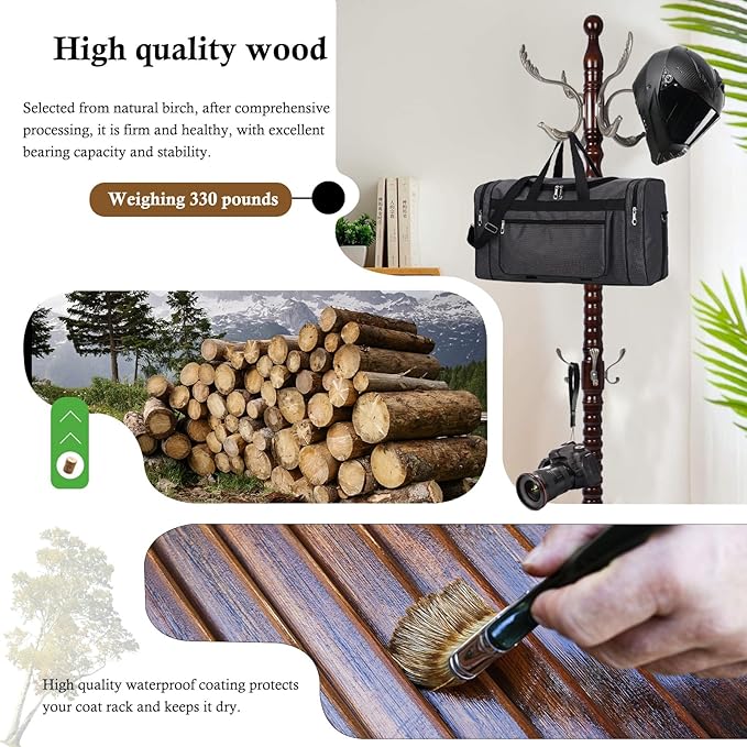 Coat Rack Stand, Solid Wooden Coat Tree - Image 4
