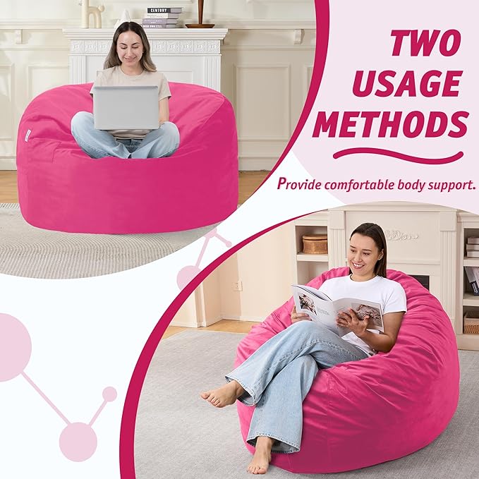 3FT Bean Bag Chair with Ultra Soft Velvet Cover Bean Bag Sofa with Memory Foam - Image 5