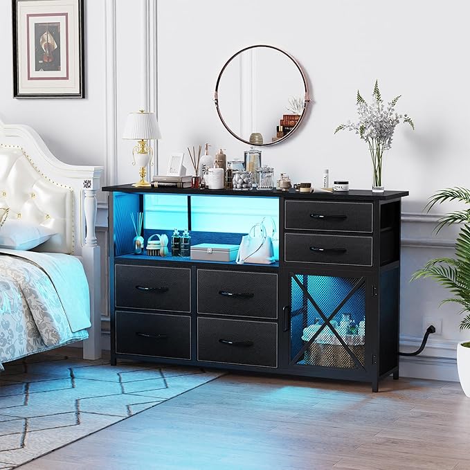 Dresser for Bedroom with LED Lights, TV Stand with Charging Station for 50 inch - Image 2
