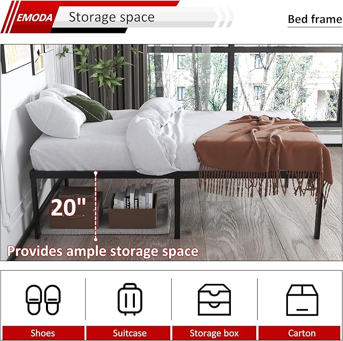 EMODA 20 Inch Twin Bed Frame No Box Spring Needed, Heavy Duty Tall Metal Twin - Image 5