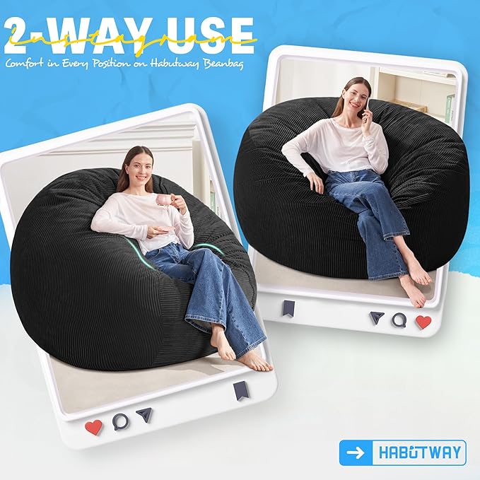 HABUTWAY 5FT Bean Bag Chair, Giant Bean Bag Chairs - Image 3