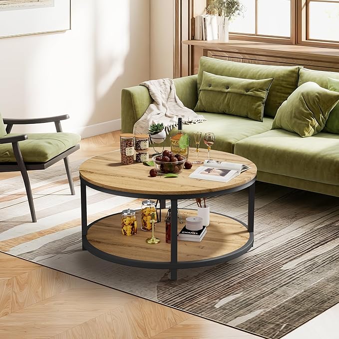NSdirect Round Coffee Table, 36in Rustic Wooden Surface Top & Sturdy Metal Legs - Image 5