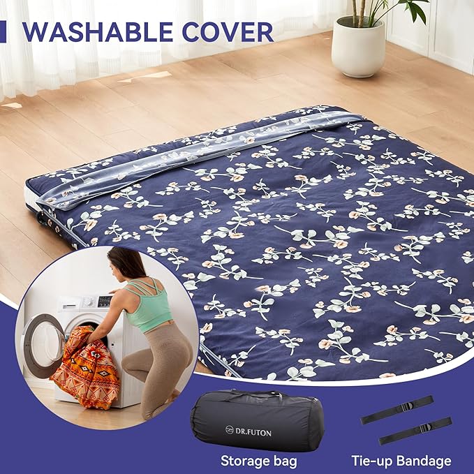 Dr.Futon Japanese Floor Futon Mattress Extra Thick Folding Roll Up Bed Topper - Image 5