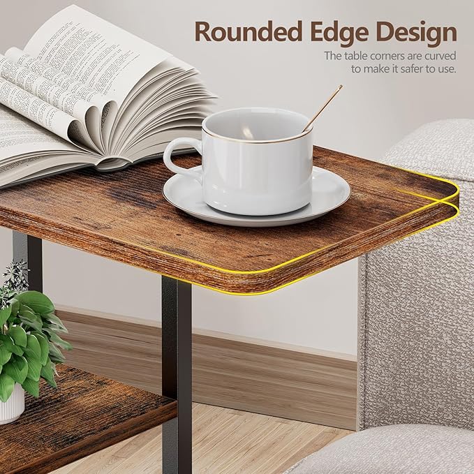 C Shaped End Table with Charging Station, Small Side Table - Image 9