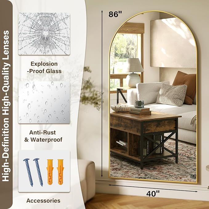 86"x40" Arched Full Length Mirror Floor Mirrors - Image 4