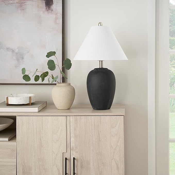 Nourison Home 23" Black Vintage Distressed Ceramic Pot Table Lamp - Image 2
