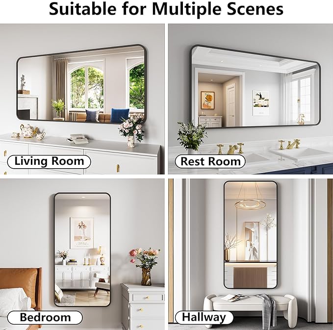 Koonmi Bathroom Mirror, 30X60 Inch Black Metal Framed Mirror - Image 4
