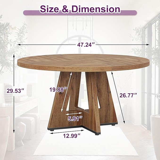 Round Dining Table for 4, Farmhouse Table for Dining Room, Living Room - Image 2