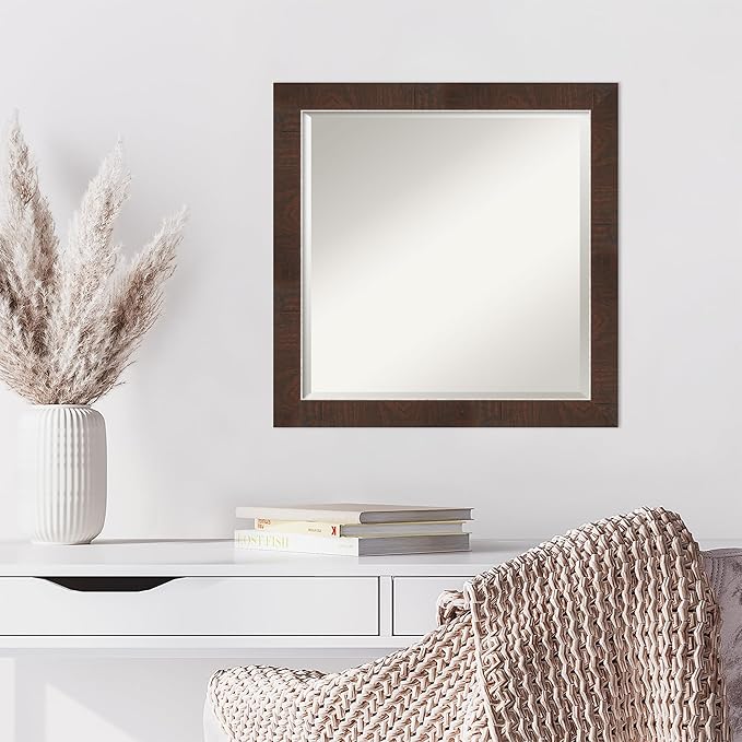 Amanti Art Brown Wall Mirror 23x23 Wildwood Brown Narrow Square Bathroom Mirror - Image 6