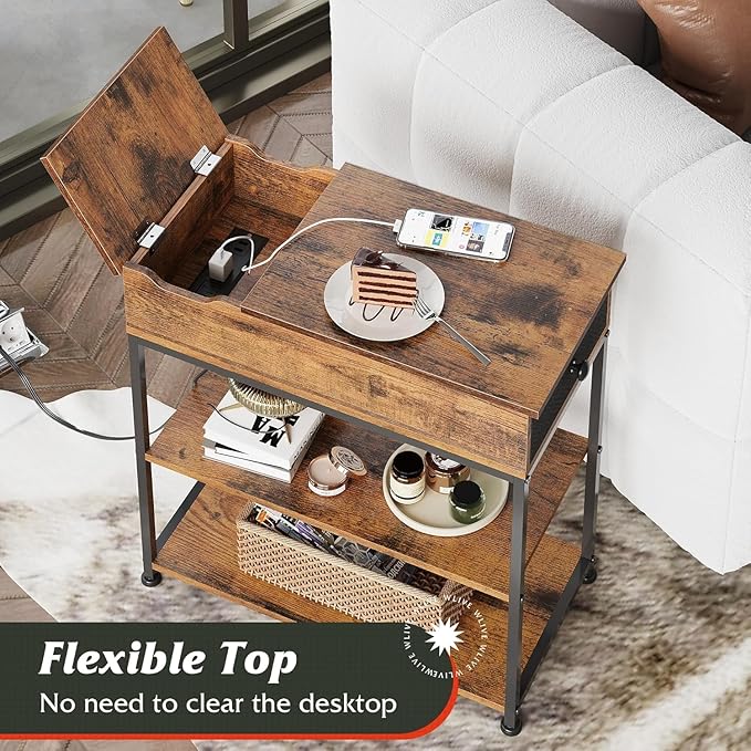 WLIVE Narrow Side Table with Charging Station, End Table - Image 5