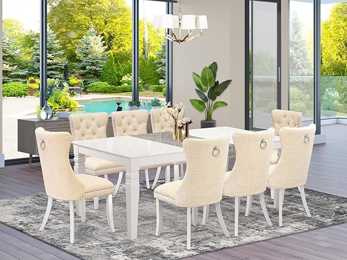 East West Furniture LGDA9-LWH-32 9 Piece Dining Table Set Includes a Rectangle - Image 2