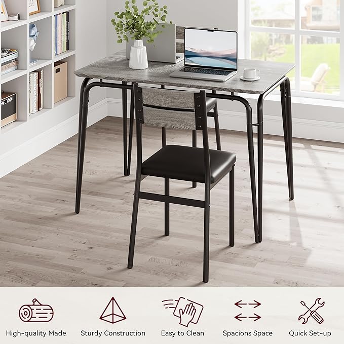 5 Piece Dining Table Set for 4, Compact Square Table Chairs, Sturdy MDF Top - Image 6