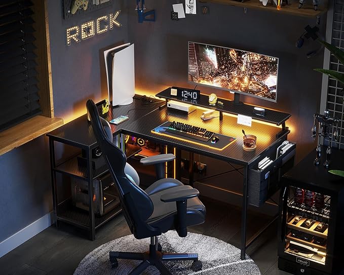 ODK 48 Inch Gaming Desk with USB Charging Ports and LED Lights, Reversible L - Image 7