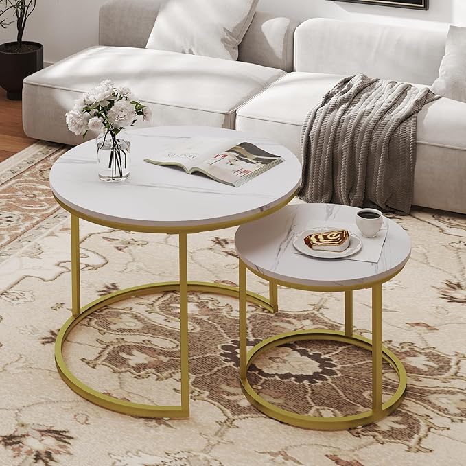 Nesting Tables Set of 2, Round Coffee Table, Small Nesting Coffee Table by Otterease