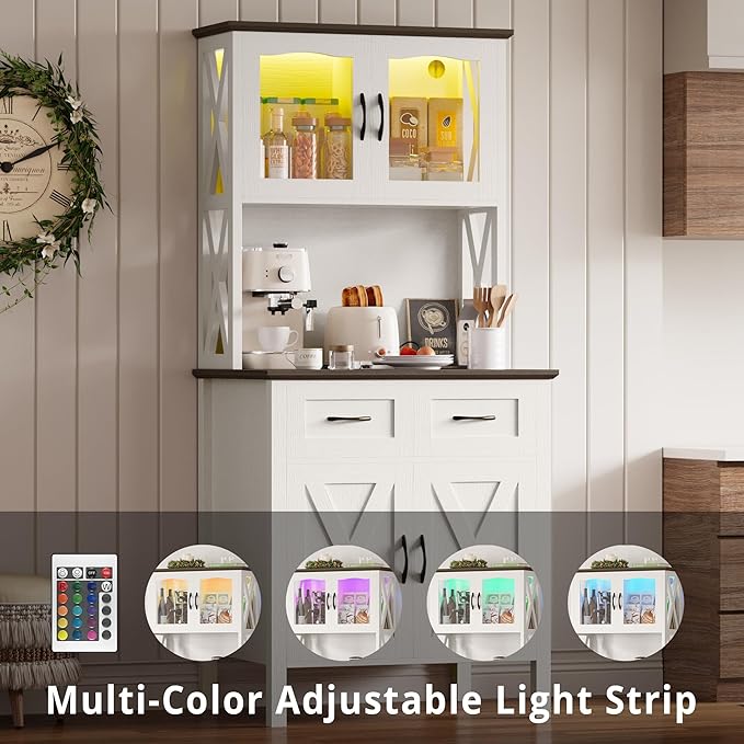 IRONCK 71" Pantry Cabinet with LED Lights and Charging Station, Tall Kitchen - Image 5