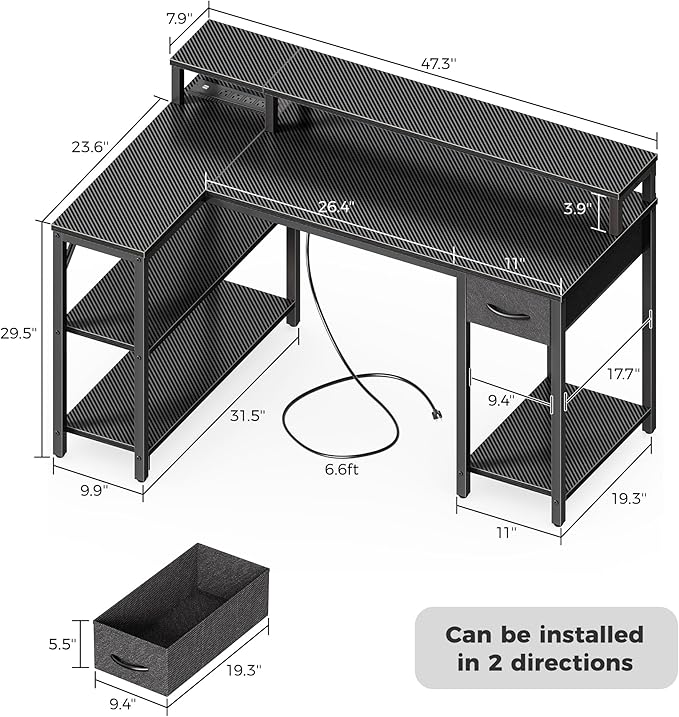 SUPERJARE 47 inch Reversible L Shaped Desk - Image 3