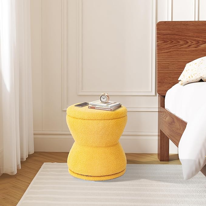 Ottoman with Storage, 360° Swivel Boucle Ottoman Vanity Stool, Upholstered - Image 8