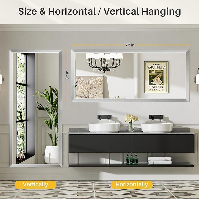 72x32 Inch Silver Bathroom Mirror - Image 5