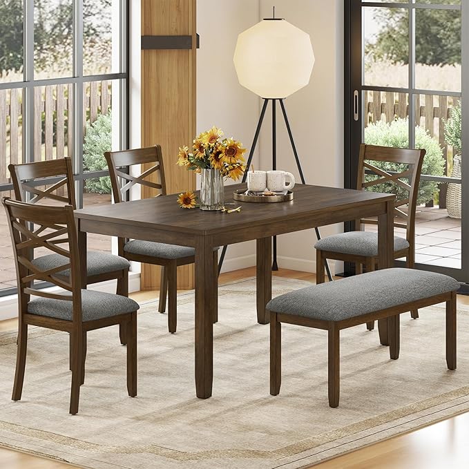 6-Piece Solid Wood Dining Table Set, Includes 1 Dining Table, 4 Upholstered by Zevemomo