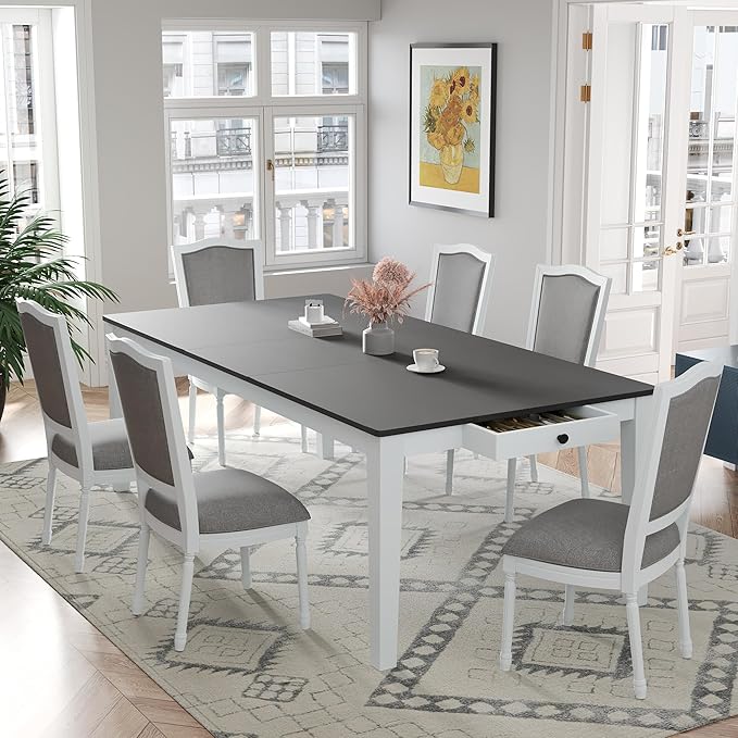 Merax Rustic 7 Piece 78.1inch Extendable Dining Table Set by Merax