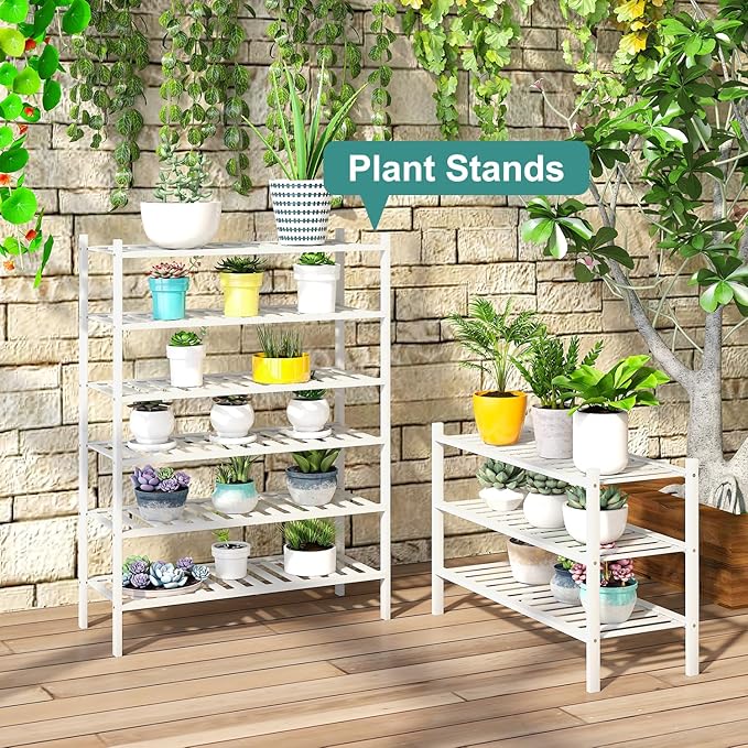 White Shoe Rack, 3-Tier Bamboo Wood Shoe Rack - Image 2