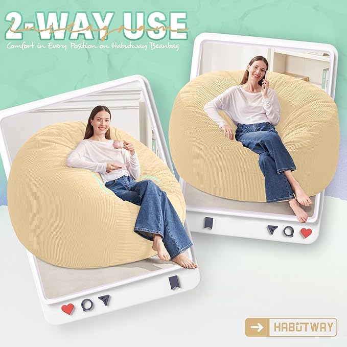 HABUTWAY 5FT Bean Bag Chair, Giant Bean Bag Chairs - Image 3
