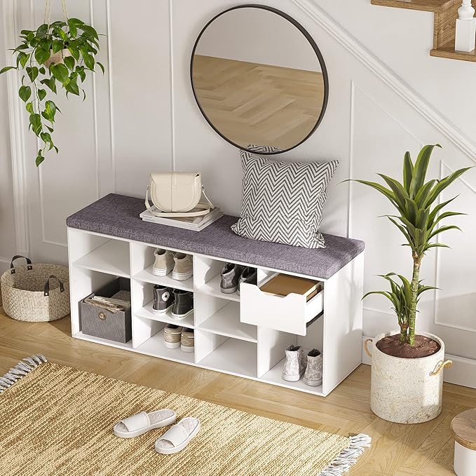 DINZI LVJ Shoe Bench, Entryway Storage Bench - Image 2