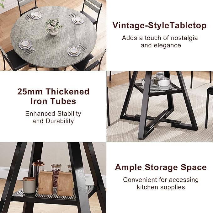 Round Dining Table for 4, Kitchen Dining Room Circle Dinner Pedestal Table - Image 5