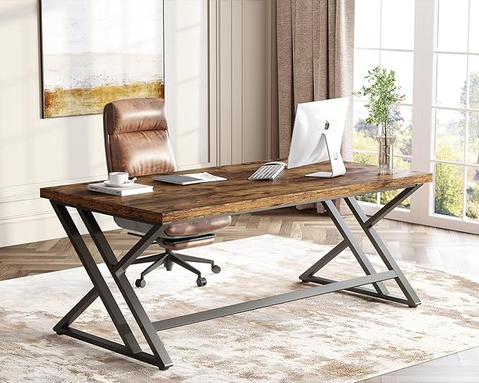 LVB Rustic Wood Computer Desk, Metal Home Executive Office Desk, Industrial - Image 4