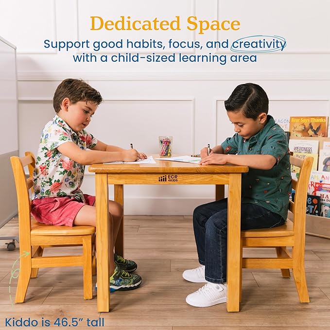 ECR4Kids 24in x 24in Hardwood Table and Chair Set, 12in Seat Height, Kids - Image 4