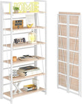 4NM No Assembly Folding Bookshelf, 6-Shelf 74" H Collapsible Foldable Bookcase by 4NM