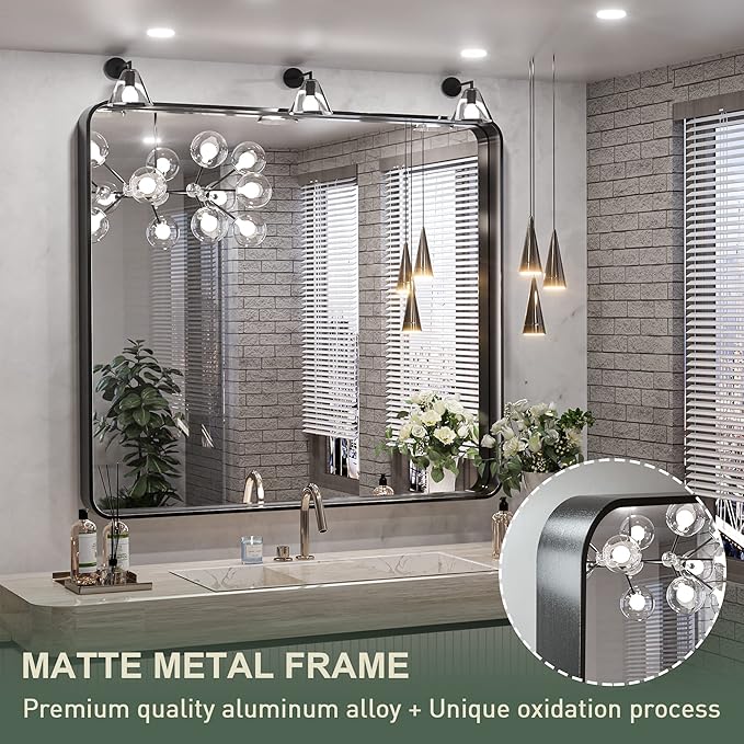 TokeShimi 36 x 36 Inch Wall Mirror Black Bathroom Vanity Mirror - Image 4