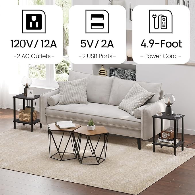 TUTOTAK End Table with Charging Station, Small Side Table, Nightstand Bedside - Image 6