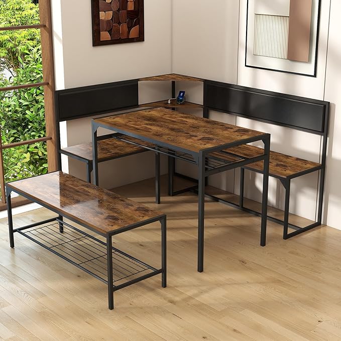 Corner Dining Table Set for 4-6, Breakfast Nook Table Set by Zevemomo