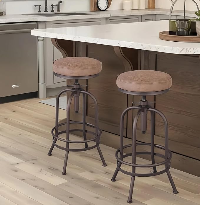 Diwhy Industrial Bar Stool-26-32 Inch Adjustable Swivel Metal PU Leather Seat by Diwhy
