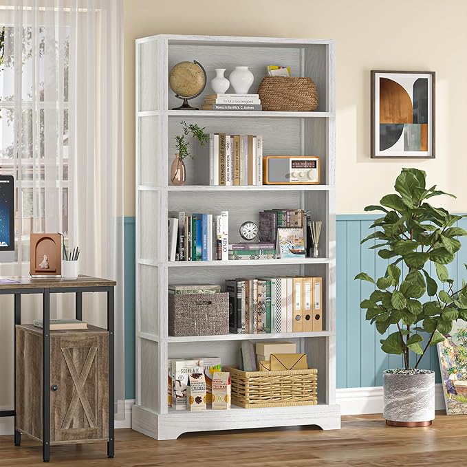 TVU 5-Shelf Wood Bookcase, 65 Inch Tall Bookshelf - Image 2