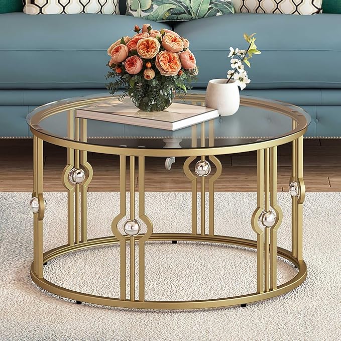 OIOG Glass Coffee Table for Living Room, Round Coffee Table for Office - Image 5