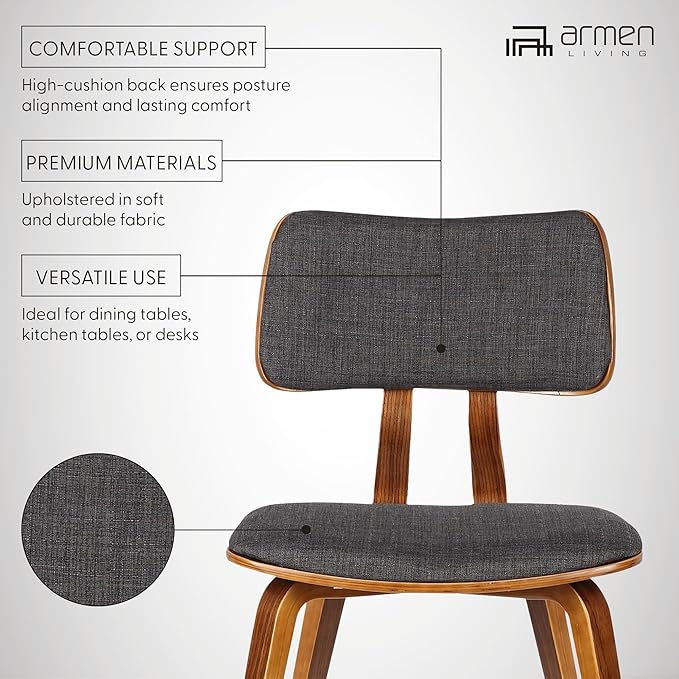 Armen Living Jaguar Mid-Century Dining Chair in Walnut Wood and Charcoal Fabric - Image 9