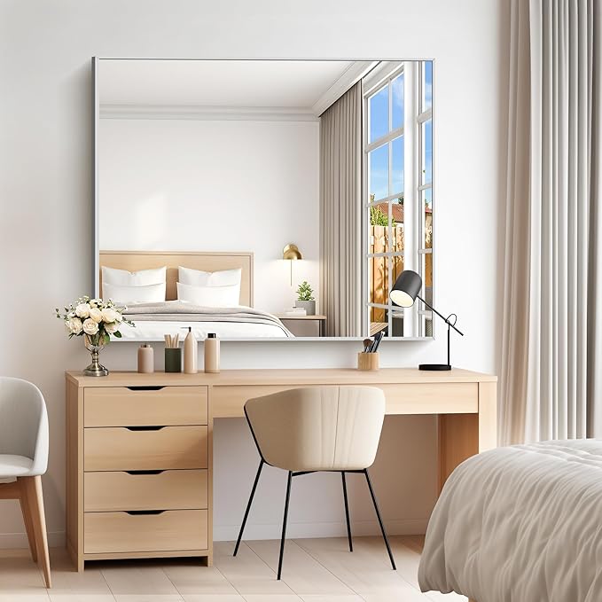 40x48inch Silver Bathroom Mirror, Large Rectangular Wall Mirrors - Image 8