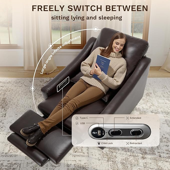 COLAMY Pushback Electric Recliner Chair, Premium Leather Upholstery - Image 3