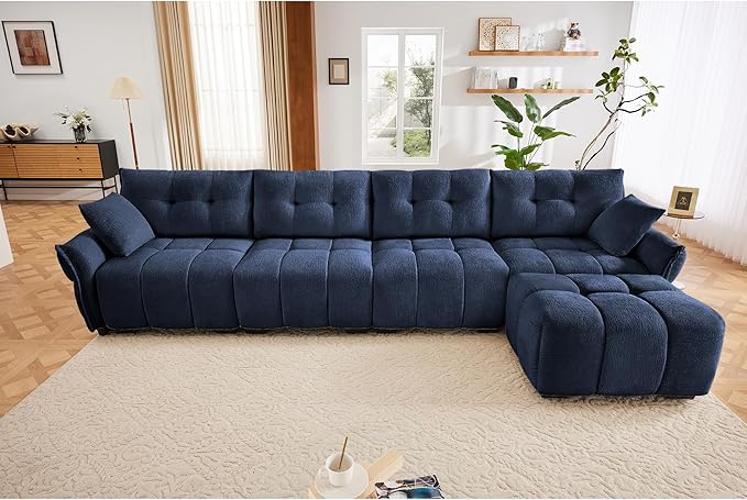 Modern Chenille Fabric 4-Seat Sofa w/Ottoman+2 Pillows, Premium Upholstery by FAVSH