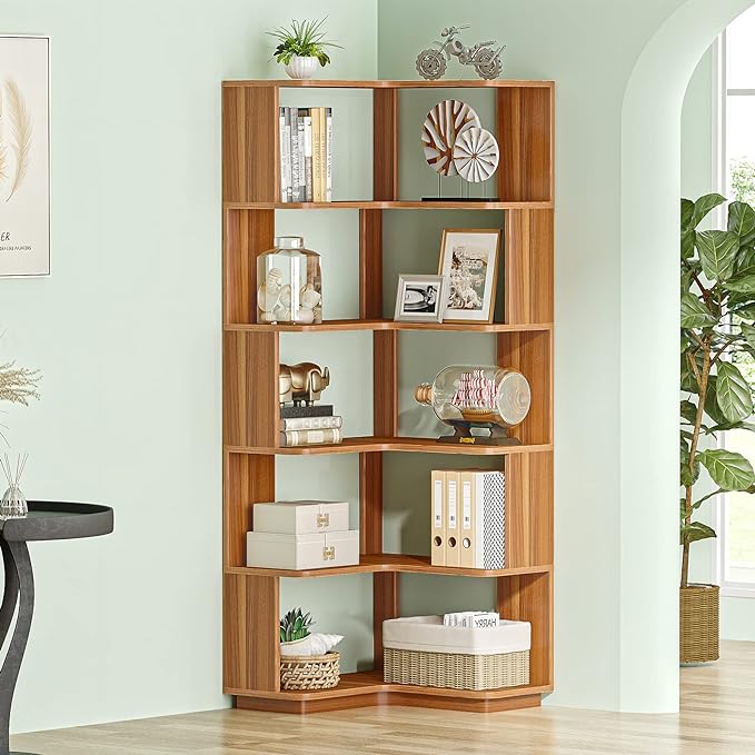 LITTLE TREE 6-Shelf Corner Bookshelf, 65” Tall L Shaped Bookcase, 6-Tier - Image 5