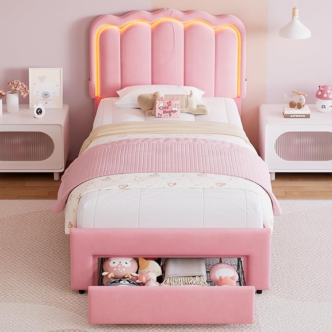 Twin Upholstered LED Bed Frame - Image 3