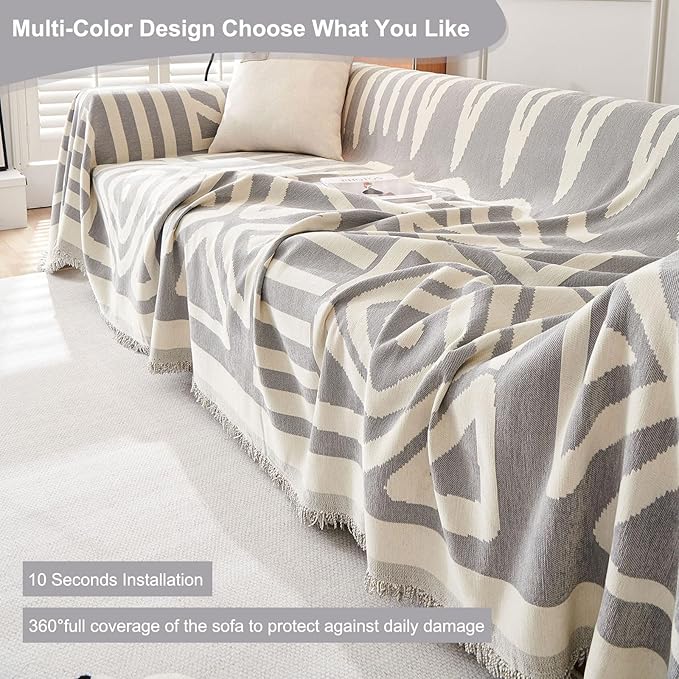 STACYPIK Boho Grey Sofa Cover Furniture Protector Couch Soft - Image 8