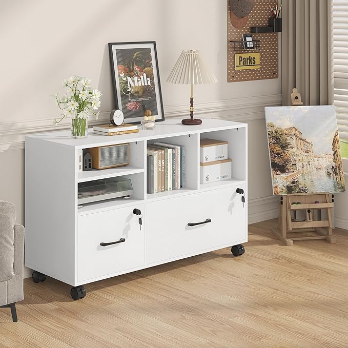 2 Drawer Wood Mobile Large Lateral File Cabinet - Image 8